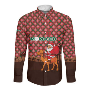 Morocco Christmas Long Sleeve Button Shirt Santa Claus Camel Caravan Desert Scene - African Pride