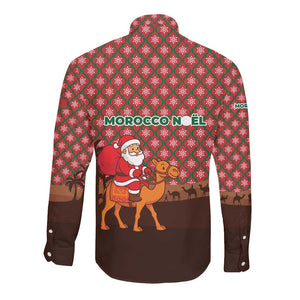 Morocco Christmas Long Sleeve Button Shirt Santa Claus Camel Caravan Desert Scene - African Pride