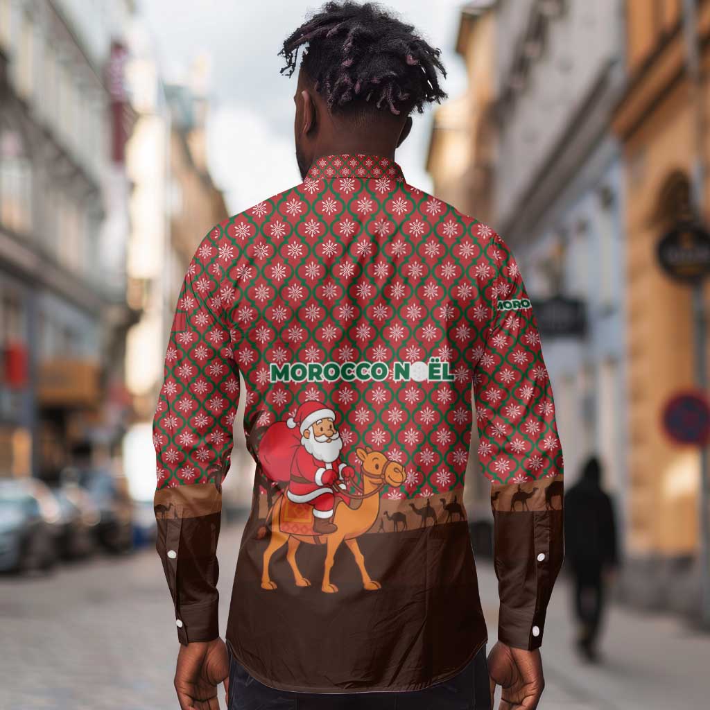 Morocco Christmas Long Sleeve Button Shirt Santa Claus Camel Caravan Desert Scene - African Pride