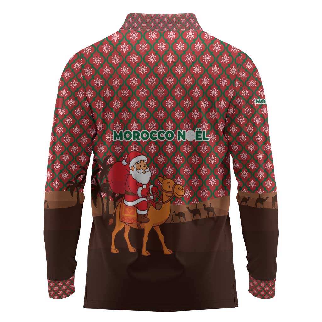 Morocco Christmas Long Sleeve Polo Shirt Santa Claus Camel Caravan Desert Scene - African Pride
