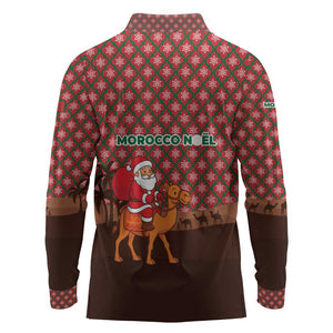 Morocco Christmas Long Sleeve Polo Shirt Santa Claus Camel Caravan Desert Scene - African Pride
