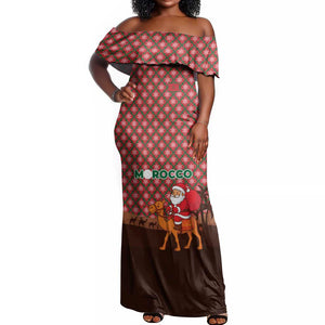 Morocco Christmas Off Shoulder Maxi Dress Santa Claus Camel Caravan Desert Scene - African Pride