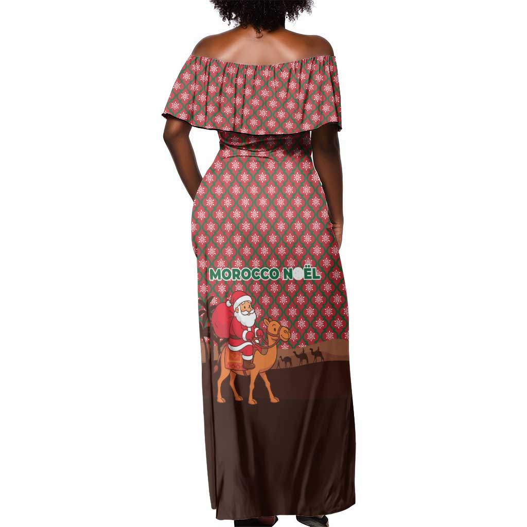 Morocco Christmas Off Shoulder Maxi Dress Santa Claus Camel Caravan Desert Scene - African Pride