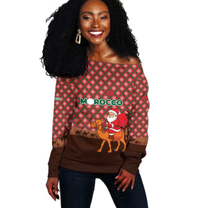 Morocco Christmas Off Shoulder Sweater Santa Claus Camel Caravan Desert Scene - African Pride