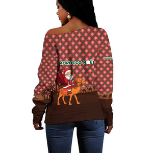 Morocco Christmas Off Shoulder Sweater Santa Claus Camel Caravan Desert Scene - African Pride