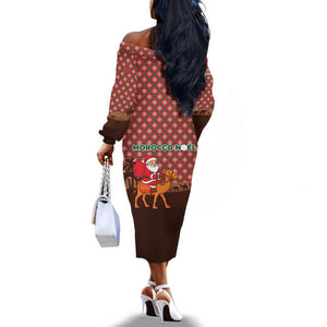 Morocco Christmas Off The Shoulder Long Sleeve Dress Santa Claus Camel Caravan Desert Scene - African Pride