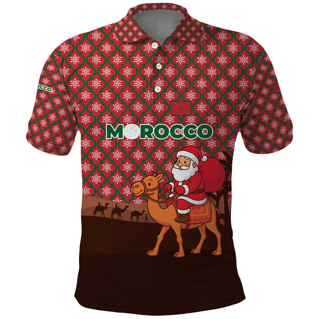 Morocco Christmas Polo Shirt Santa Claus Camel Caravan Desert Scene - African Pride