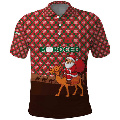 Morocco Christmas Polo Shirt Santa Claus Camel Caravan Desert Scene - African Pride