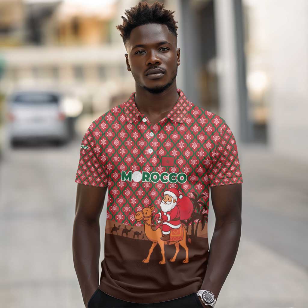 Morocco Christmas Polo Shirt Santa Claus Camel Caravan Desert Scene - African Pride