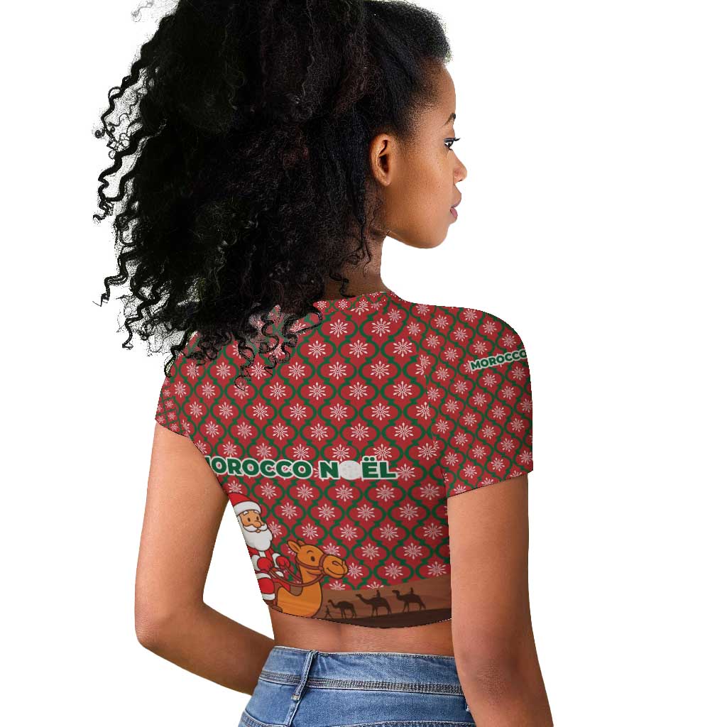 Morocco Christmas Raglan Cropped T shirt Santa Claus Camel Caravan Desert Scene - African Pride