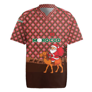 Morocco Christmas Rugby Jersey Santa Claus Camel Caravan Desert Scene - African Pride