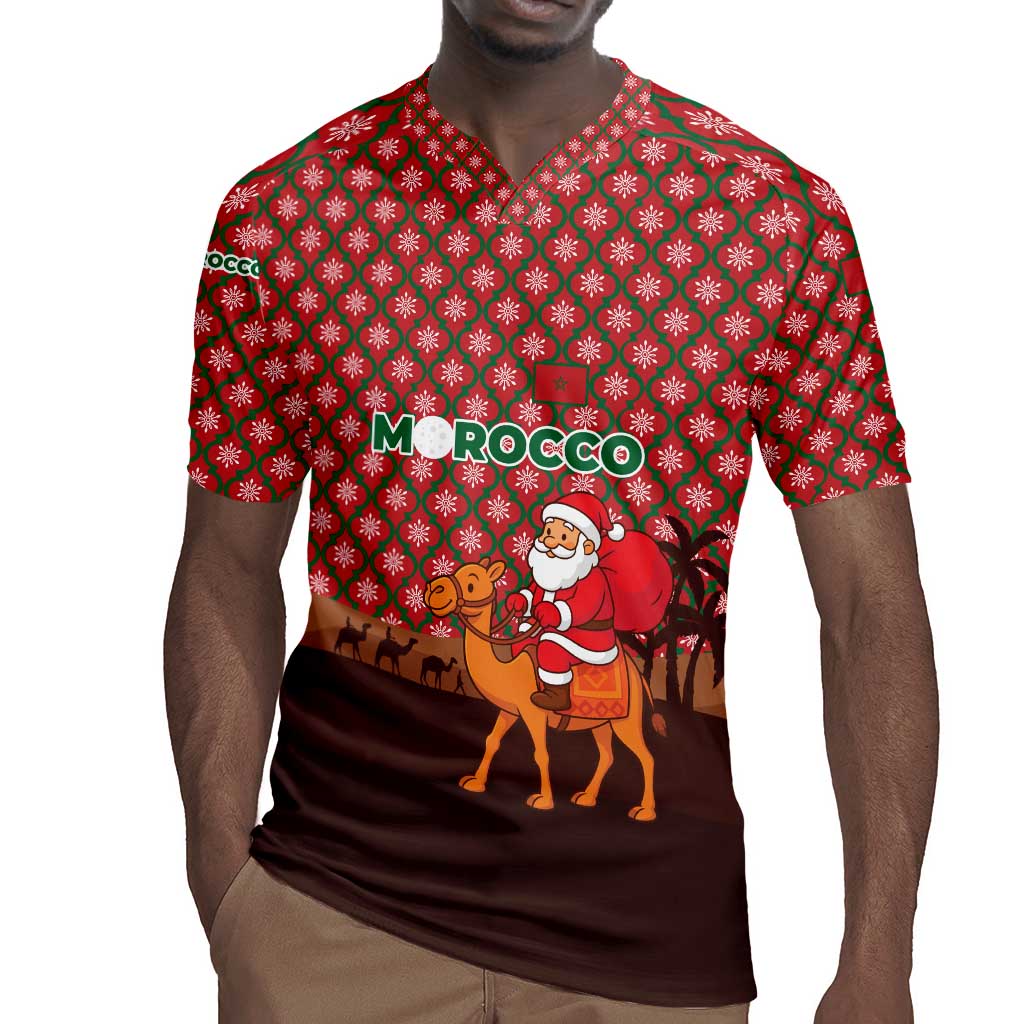 Morocco Christmas Rugby Jersey Santa Claus Camel Caravan Desert Scene - African Pride
