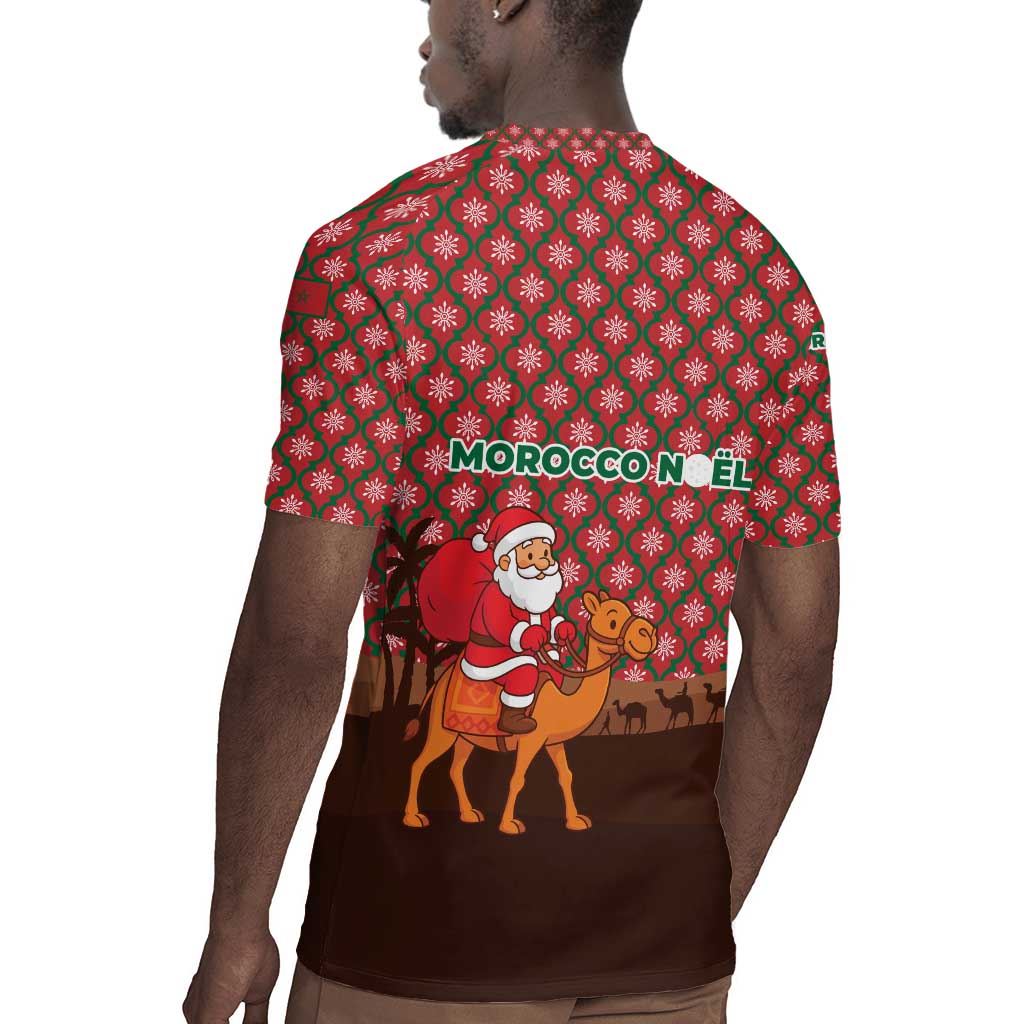Morocco Christmas Rugby Jersey Santa Claus Camel Caravan Desert Scene - African Pride