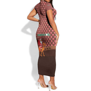 Morocco Christmas Short Sleeve Bodycon Dress Santa Claus Camel Caravan Desert Scene - African Pride