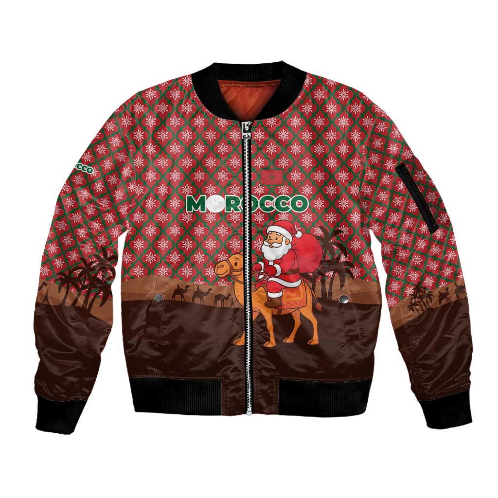 Morocco Christmas Sleeve Zip Bomber Jacket Santa Claus Camel Caravan Desert Scene - African Pride