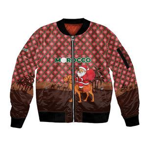 Morocco Christmas Sleeve Zip Bomber Jacket Santa Claus Camel Caravan Desert Scene - African Pride