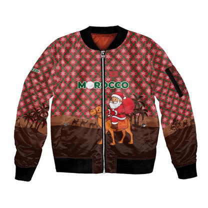 Morocco Christmas Sleeve Zip Bomber Jacket Santa Claus Camel Caravan Desert Scene - African Pride