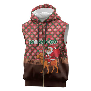 Morocco Christmas Sleeveless Zip Hoodie Santa Claus Camel Caravan Desert Scene - African Pride