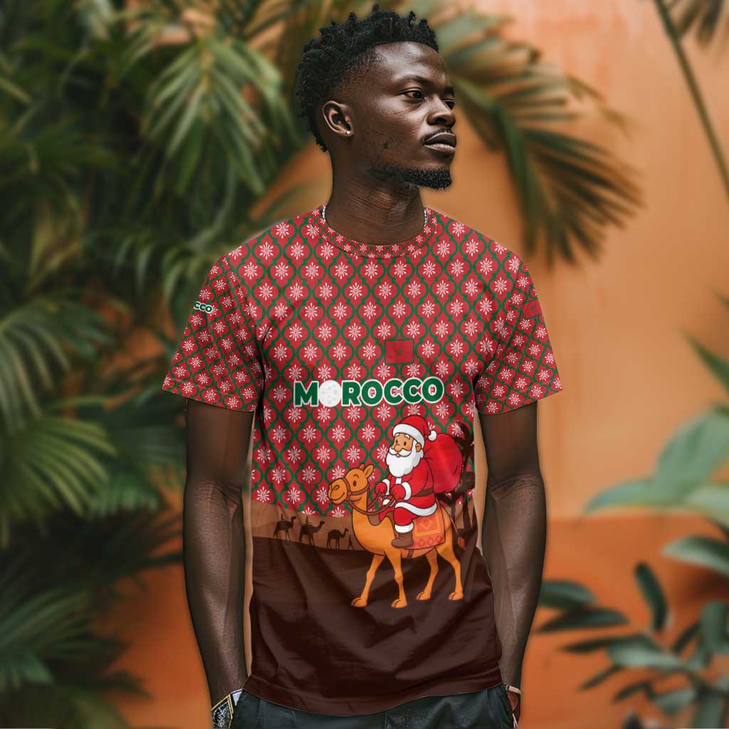 Morocco Christmas T shirt Santa Claus Camel Caravan Desert Scene - African Pride