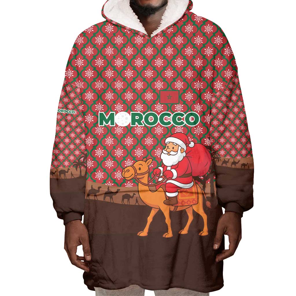 Morocco Christmas Wearable Blanket Hoodie Santa Claus Camel Caravan Desert Scene - African Pride