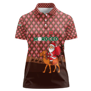 Morocco Christmas Women Polo Shirt Santa Claus Camel Caravan Desert Scene - African Pride