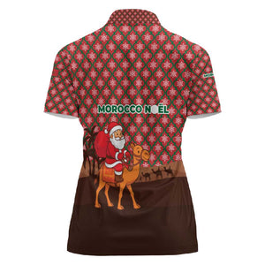 Morocco Christmas Women Polo Shirt Santa Claus Camel Caravan Desert Scene - African Pride