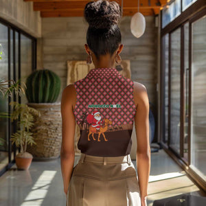 Morocco Christmas Women Sleeveless Polo Shirt Santa Claus Camel Caravan Desert Scene - African Pride