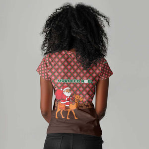 Morocco Christmas Women V-Neck T-Shirt Santa Claus Camel Caravan Desert Scene - African Pride