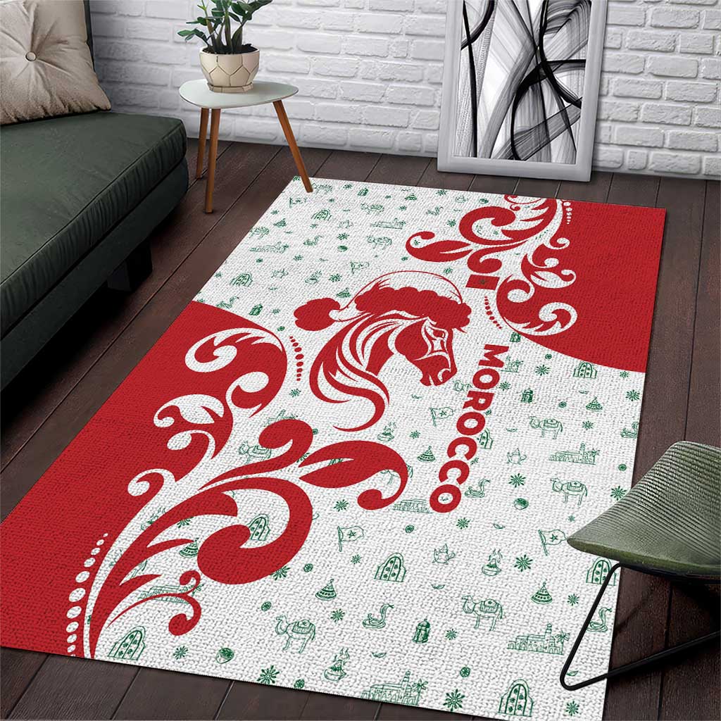 Morocco Christmas Area Rug Red Horse Santa Hat Arabesque Pattern a - African Pride