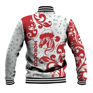 Morocco Christmas Baseball Jacket Red Horse Santa Hat Arabesque Pattern a - African Pride