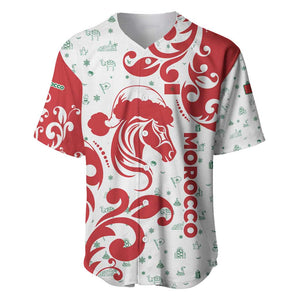 Morocco Christmas Baseball Jersey Red Horse Santa Hat Arabesque Pattern a - African Pride