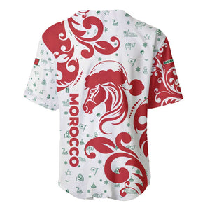 Morocco Christmas Baseball Jersey Red Horse Santa Hat Arabesque Pattern a - African Pride