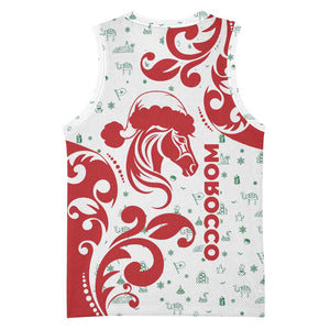 Morocco Christmas Basketball Jersey Red Horse Santa Hat Arabesque Pattern a - African Pride