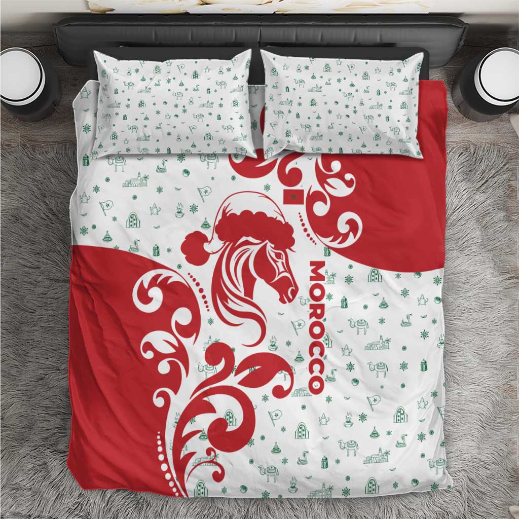 Morocco Christmas Bedding Set Red Horse Santa Hat Arabesque Pattern a - African Pride