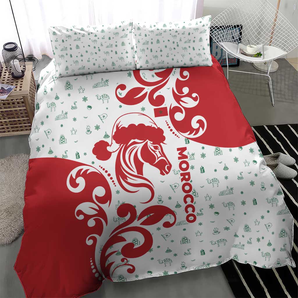 Morocco Christmas Bedding Set Red Horse Santa Hat Arabesque Pattern a - African Pride