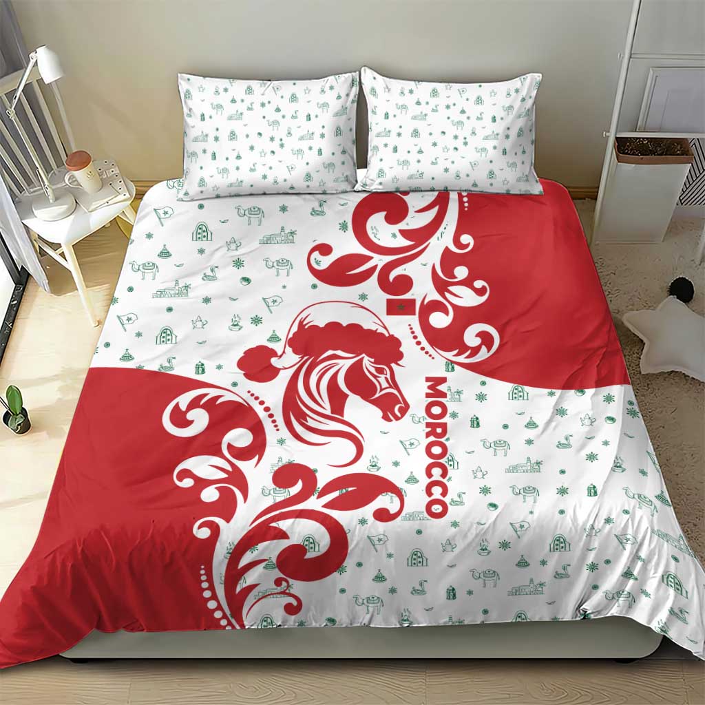 Morocco Christmas Bedding Set Red Horse Santa Hat Arabesque Pattern a - African Pride