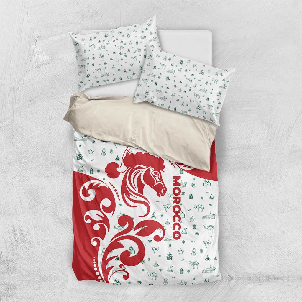 Morocco Christmas Bedding Set Red Horse Santa Hat Arabesque Pattern a - African Pride