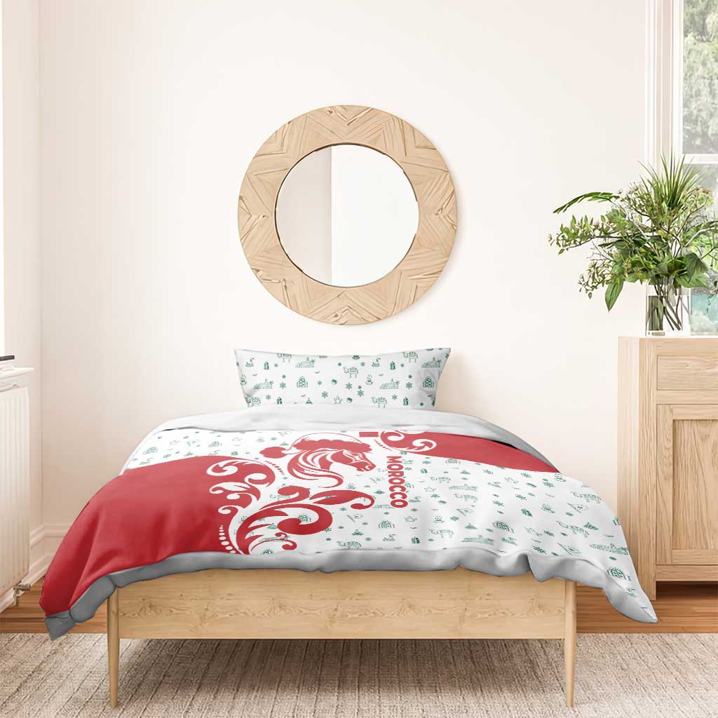 Morocco Christmas Bedding Set Red Horse Santa Hat Arabesque Pattern a - African Pride