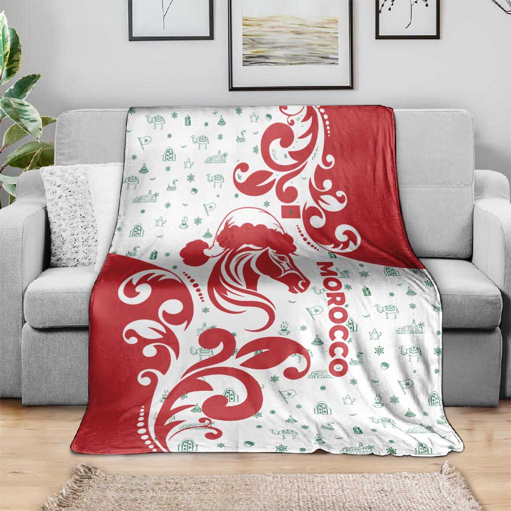 Morocco Christmas Blanket Red Horse Santa Hat Arabesque Pattern a - African Pride