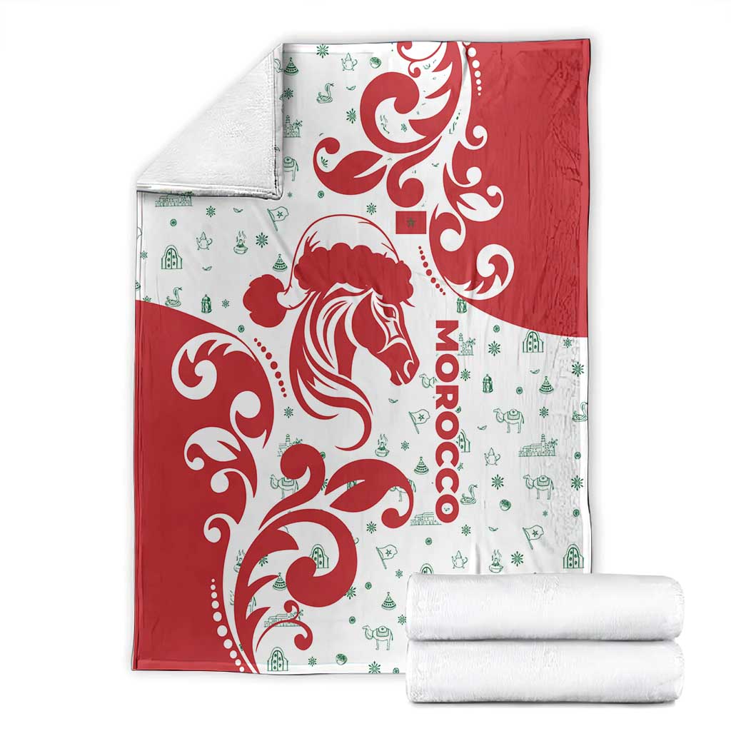Morocco Christmas Blanket Red Horse Santa Hat Arabesque Pattern a - African Pride