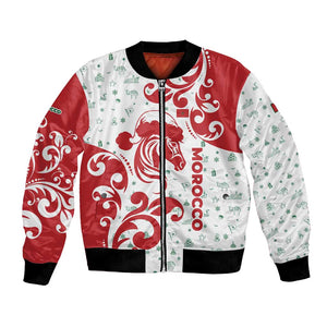 Morocco Christmas Bomber Jacket Red Horse Santa Hat Arabesque Pattern a - African Pride
