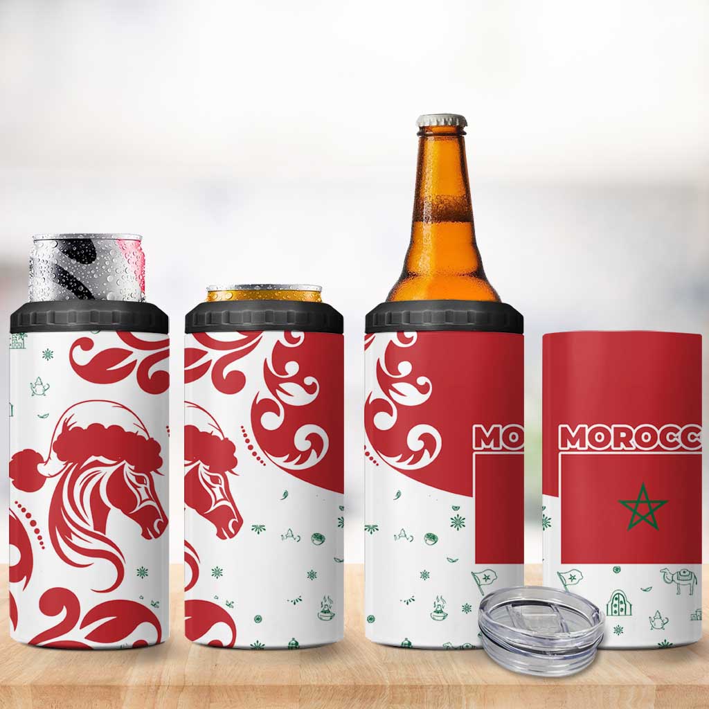 Morocco Christmas 4 in 1 Can Cooler Tumbler Red Horse Santa Hat Arabesque Pattern a - African Pride