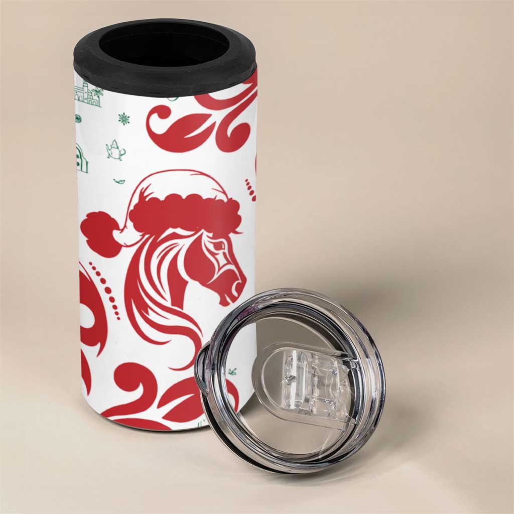 Morocco Christmas 4 in 1 Can Cooler Tumbler Red Horse Santa Hat Arabesque Pattern a - African Pride