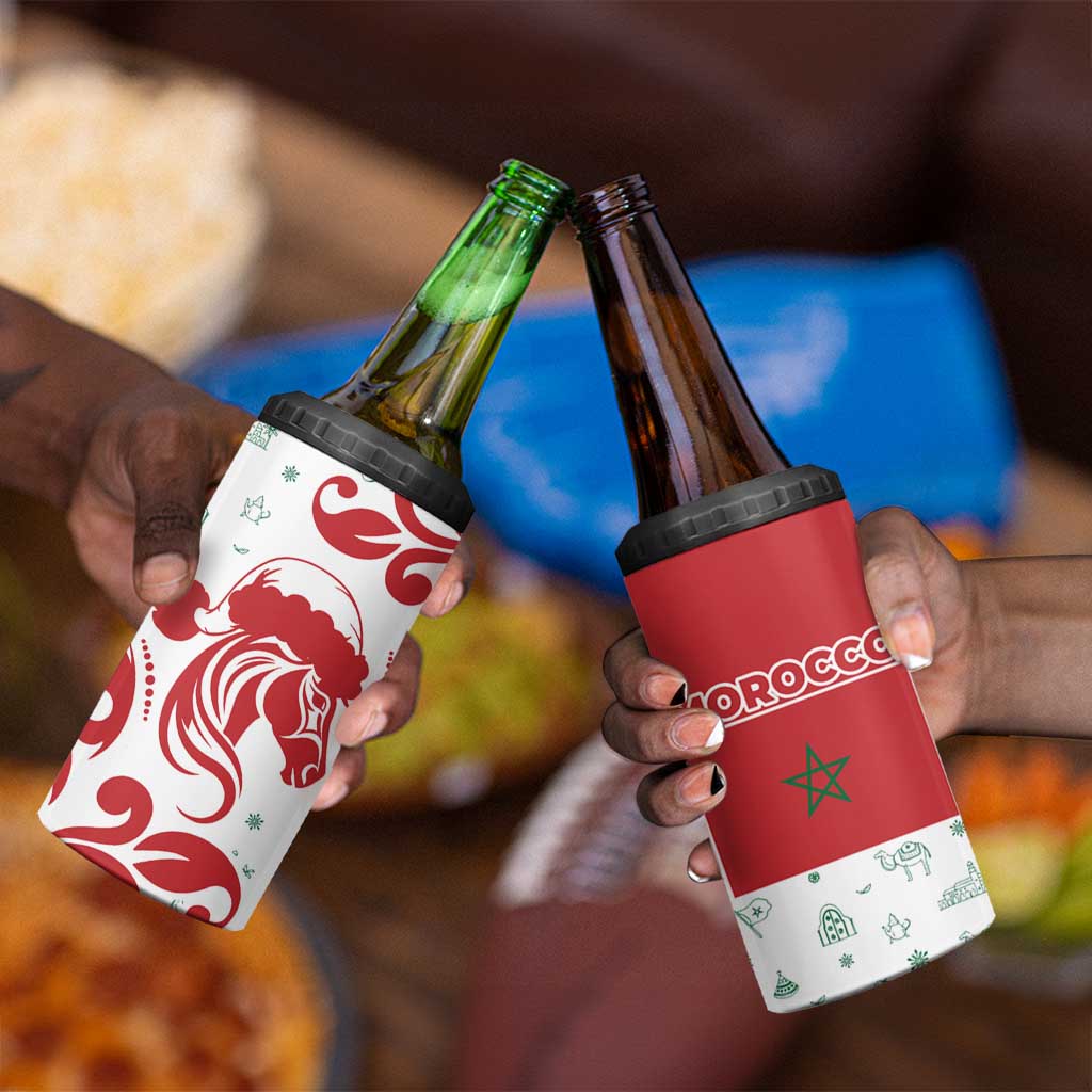 Morocco Christmas 4 in 1 Can Cooler Tumbler Red Horse Santa Hat Arabesque Pattern a - African Pride