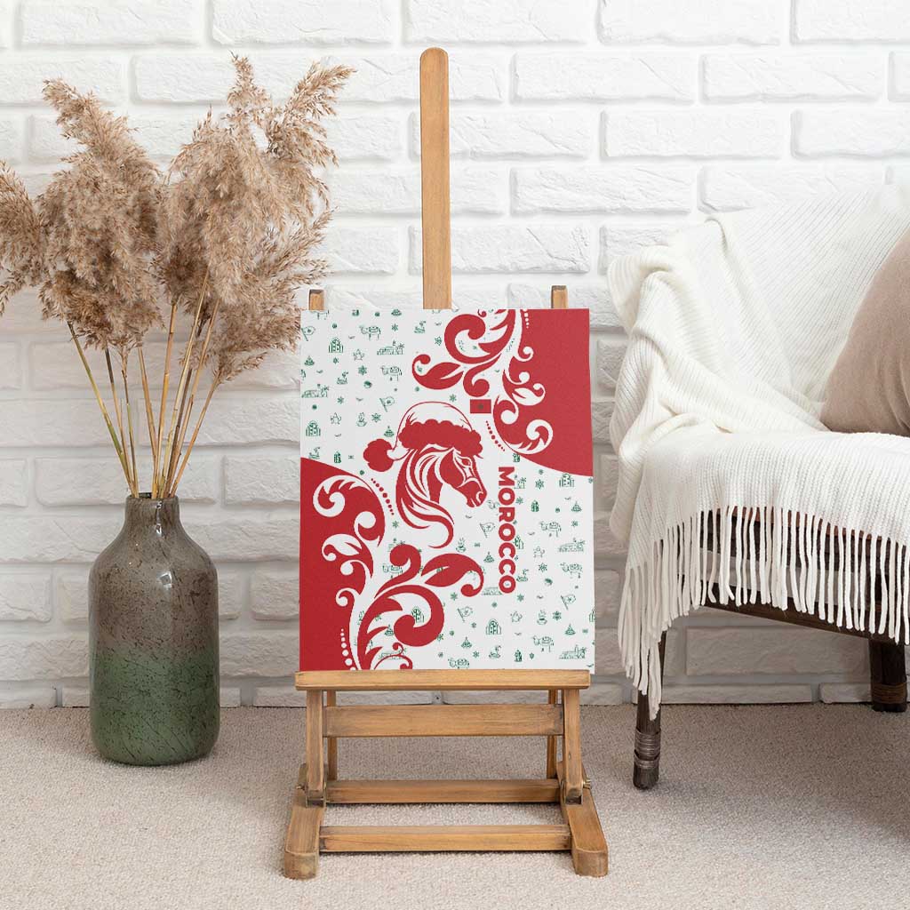 Morocco Christmas Canvas Wall Art Red Horse Santa Hat Arabesque Pattern a - African Pride