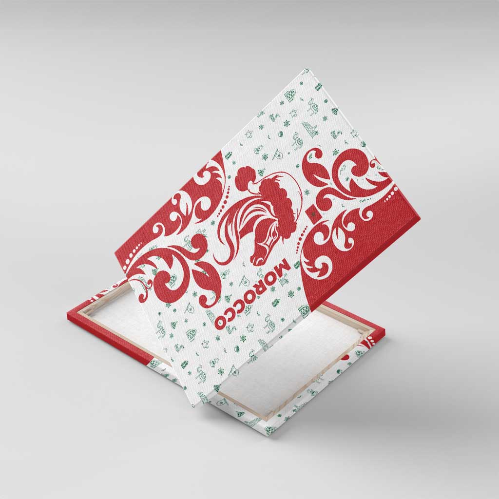 Morocco Christmas Canvas Wall Art Red Horse Santa Hat Arabesque Pattern a - African Pride