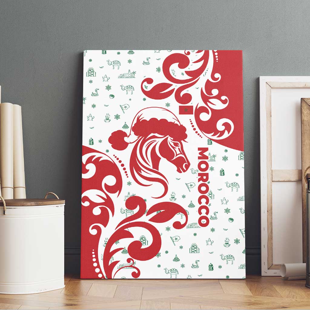 Morocco Christmas Canvas Wall Art Red Horse Santa Hat Arabesque Pattern a - African Pride