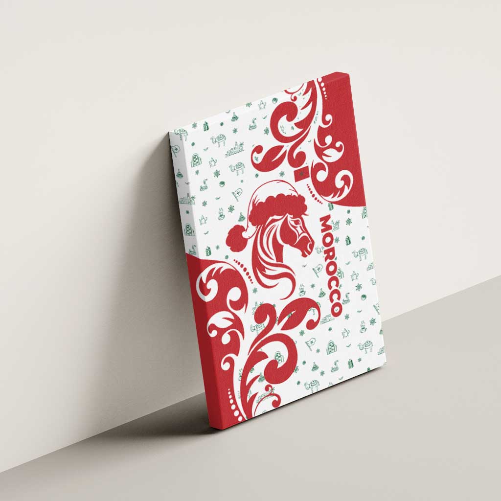 Morocco Christmas Canvas Wall Art Red Horse Santa Hat Arabesque Pattern a - African Pride