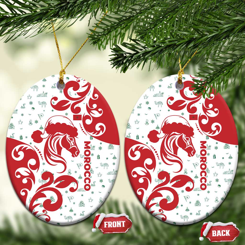 Morocco Christmas Ceramic Ornament Red Horse Santa Hat Arabesque Pattern a - African Pride