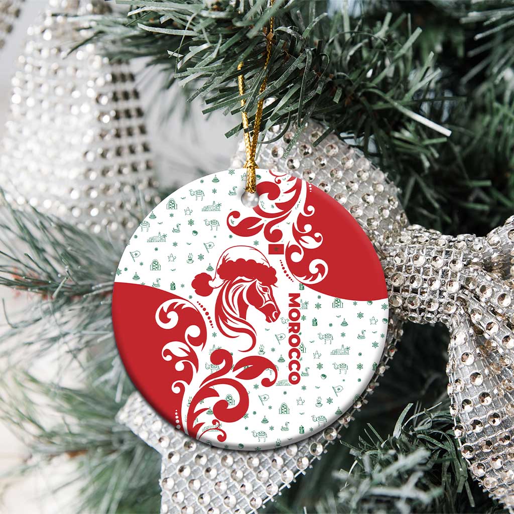 Morocco Christmas Ceramic Ornament Red Horse Santa Hat Arabesque Pattern a - African Pride
